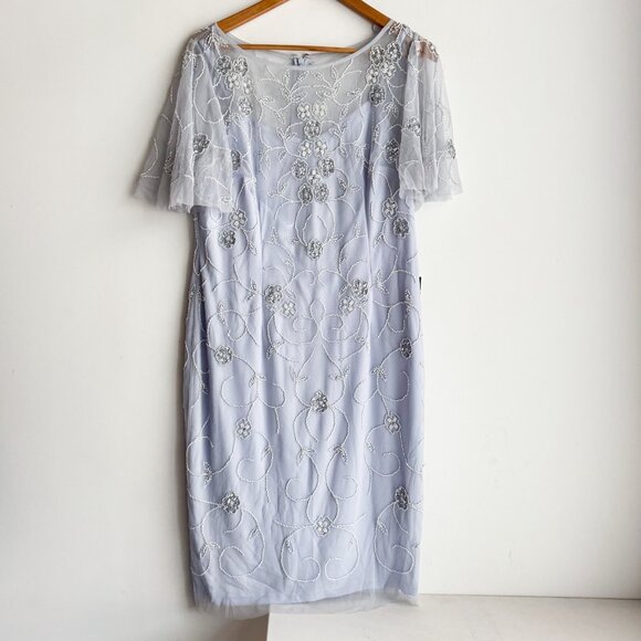 adrianna papell Beaded Mesh Sheath dress 16 - Picture 3 of 7